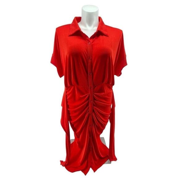 Nina Parker x Macy’s Flame Scarlet Ruched Tie-Front Shirtdress 4X NWT - Picture 4 of 15